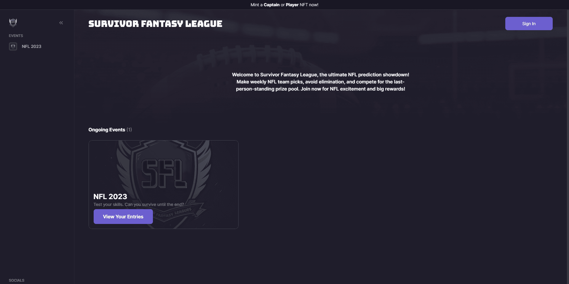 SFL fantasy sports interface showing weekly matchups and league standings